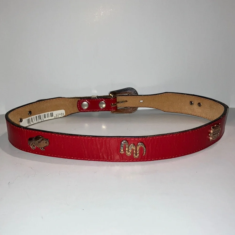 Vintage Red Leather Belt with Silver Buckle and Southwest Desert Animal‎ Brads